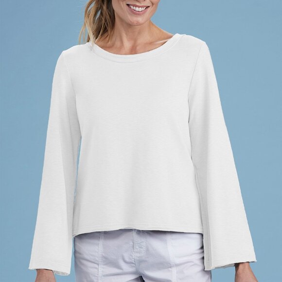 FRESH PRODUCE Ana Split Back Sweatshirt Bell Sleeve Shadow gray Top - Picture 3 of 7